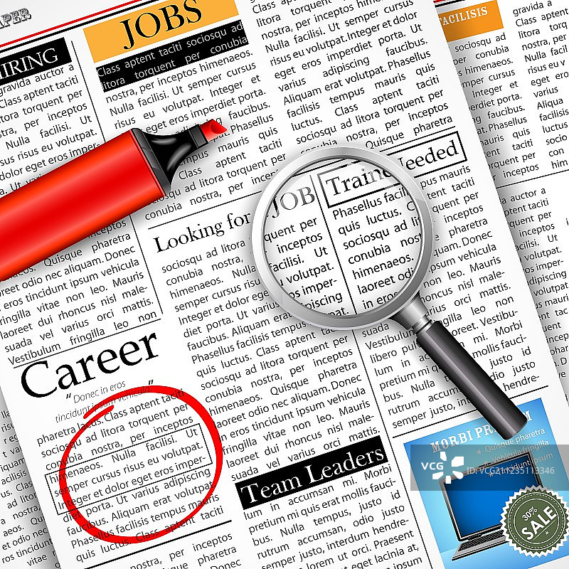 在报纸上寻找工作图片素材