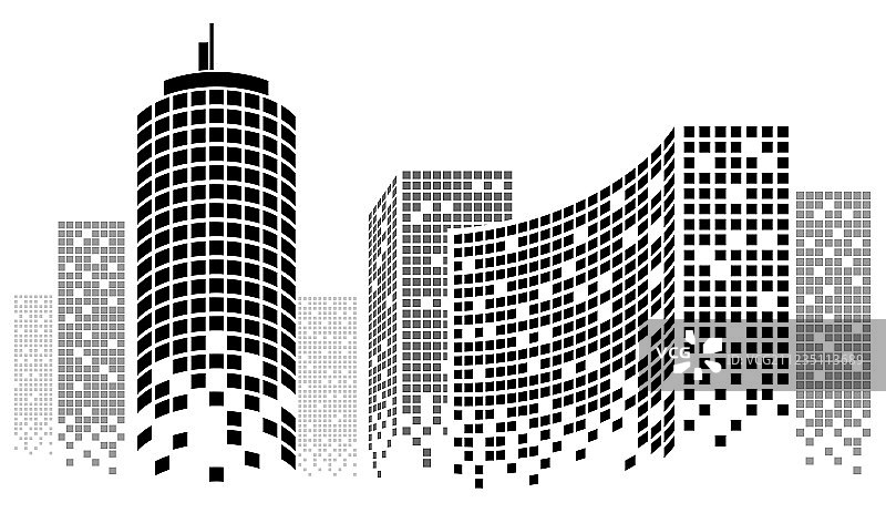虚线摩天大楼全景图片素材