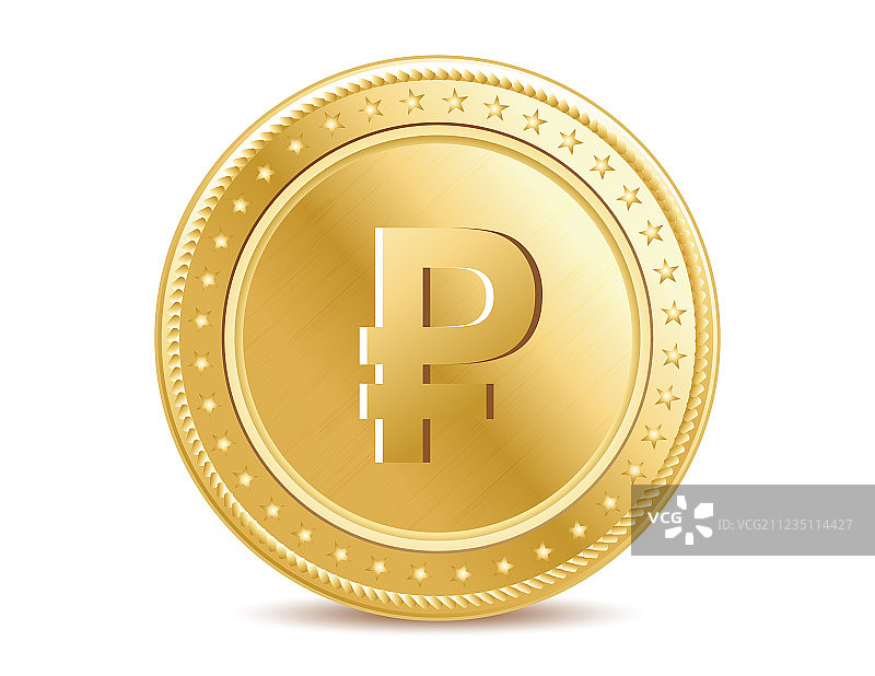 白色背景上的金色卢布硬币图片素材