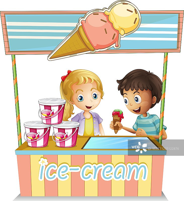 在冰淇淋摊位的两个儿童图片素材