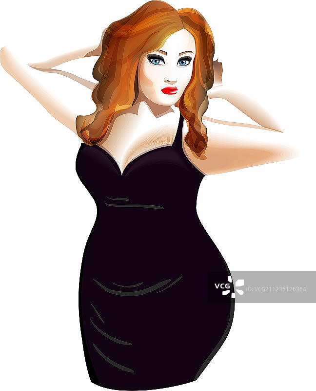 身穿黑色连衣裙的加大码模特图片素材