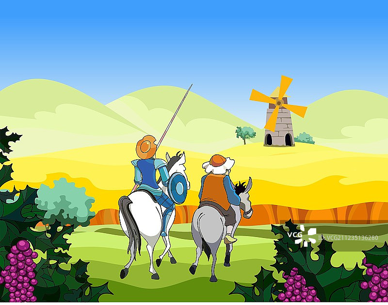 骑着马和驴去磨坊的骑手图片素材