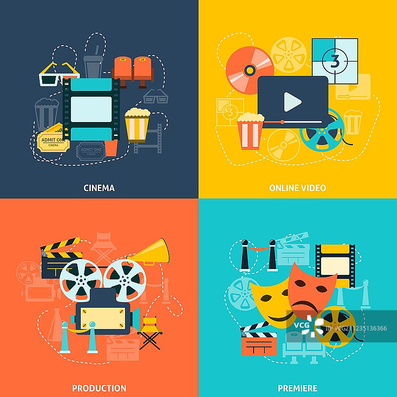 电影扁平图标组合图片素材