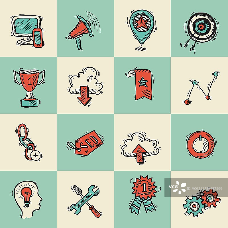 SEO互联网营销彩色草图集图片素材