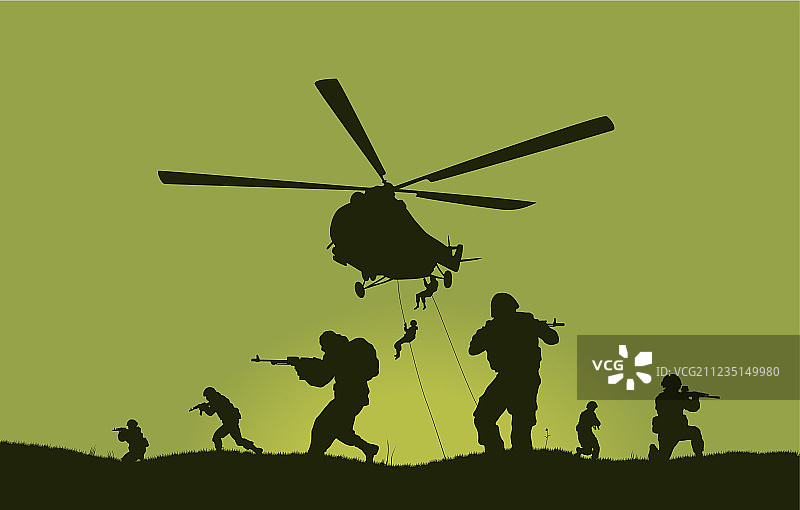 士兵发起攻击和直升机图片素材