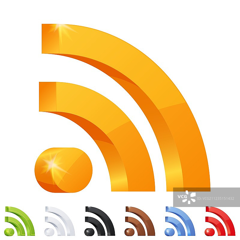 7个不同颜色的RSS图标合集图片素材