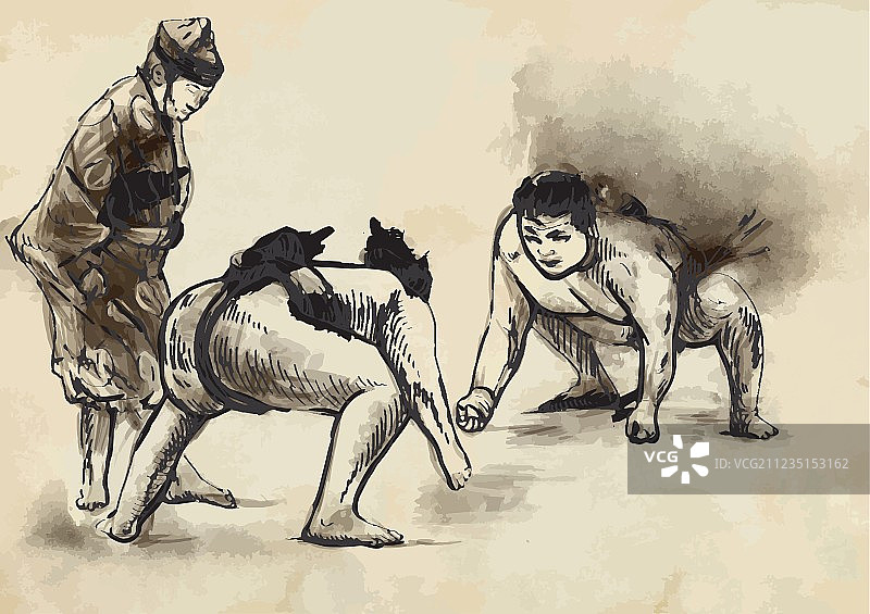 相扑书法风格手绘图片素材