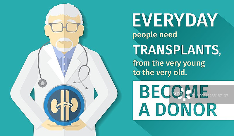 扁平风格：器官移植海报，成为捐献者图片素材