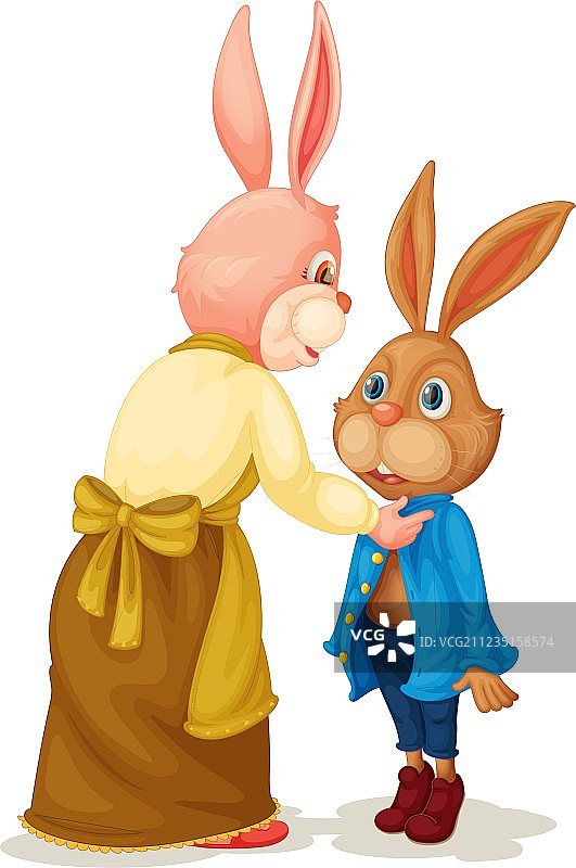 母子与兔子图片素材