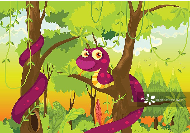 卡通：丛林中的蛇图片素材