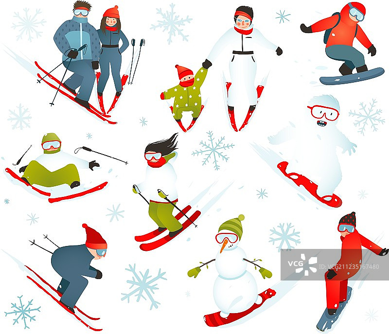 滑雪者、滑雪板爱好者与冬季运动图片素材