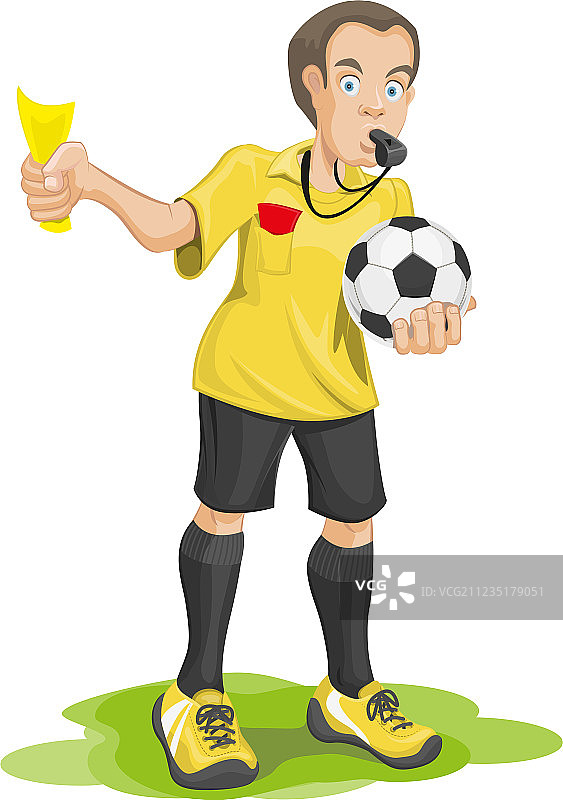 足球裁判鸣哨并出示黄牌图片素材