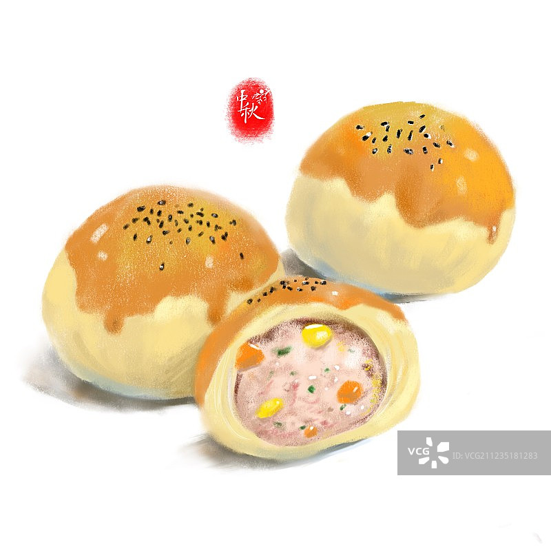 插画中秋节的鲜肉月饼图片素材