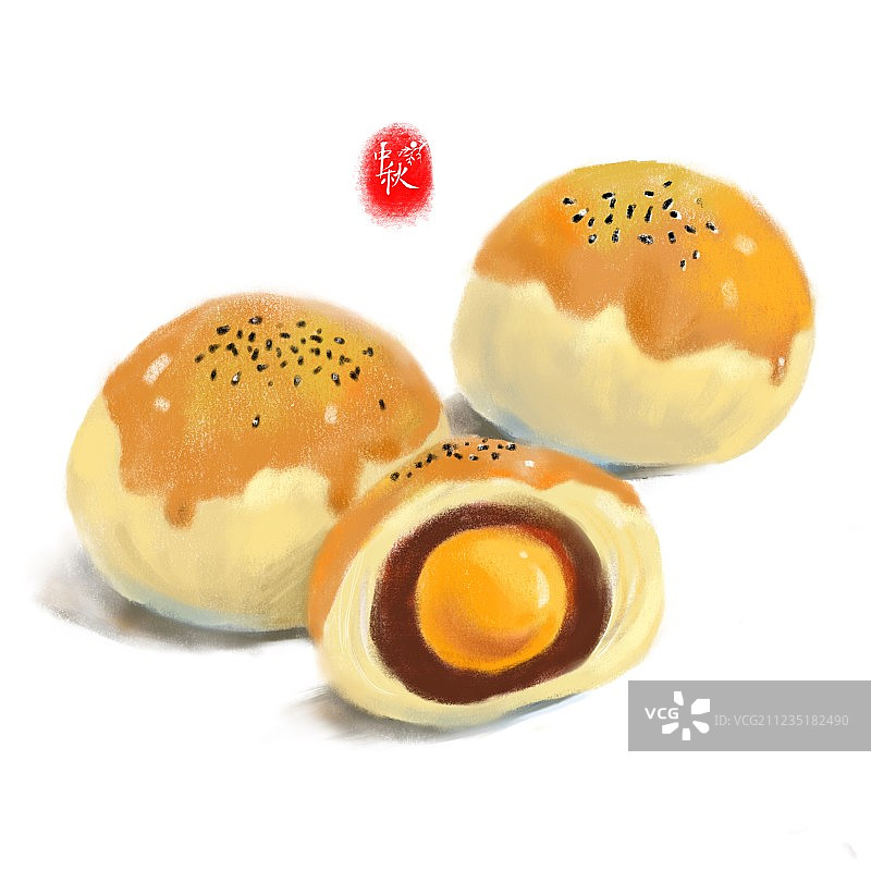插画中秋节的咸鸭蛋黄月饼图片素材