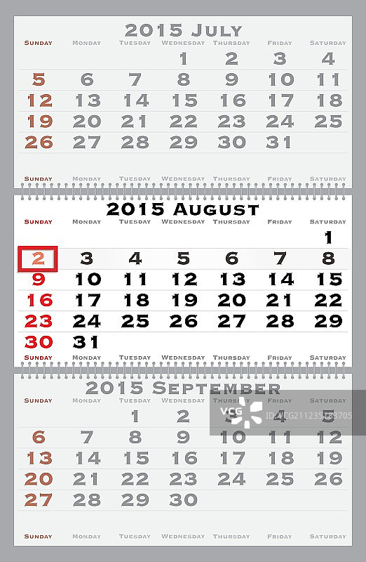 2015年8月红色日期标记图片素材