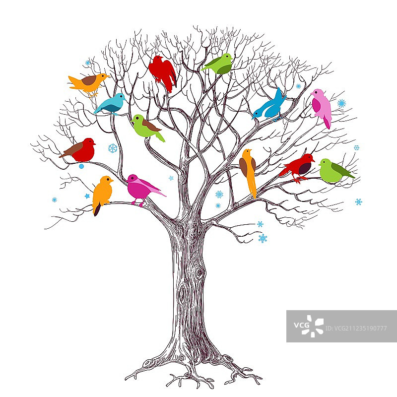 圣诞树上的鸟图片素材