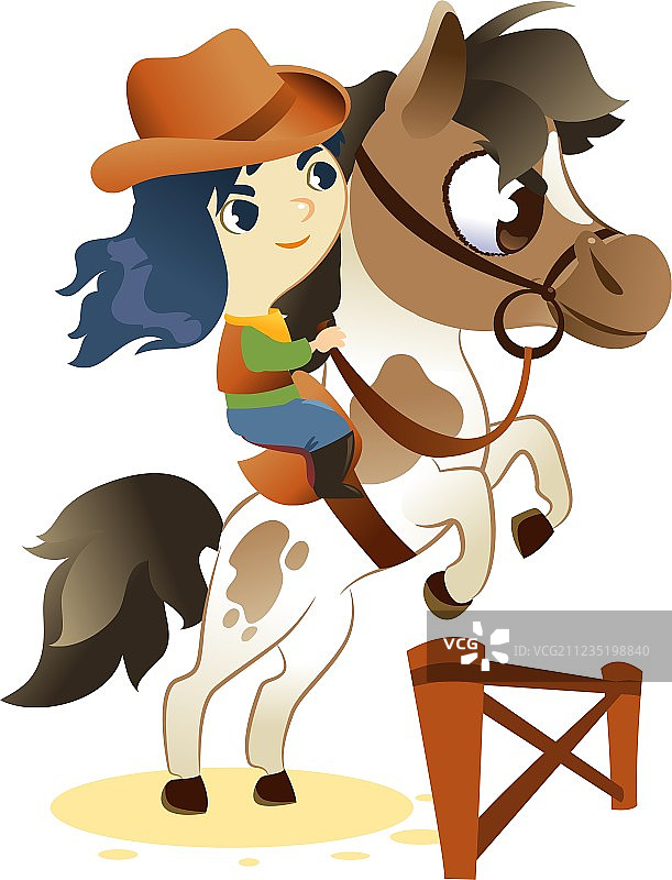 骑小马跳跃栅栏的牛仔女郎图片素材