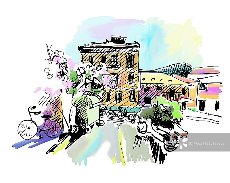 意大利乡村风景素描图片素材