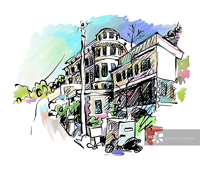 意大利乡村风景素描图片素材