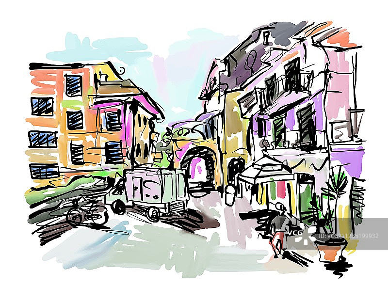 意大利乡村风景素描图片素材