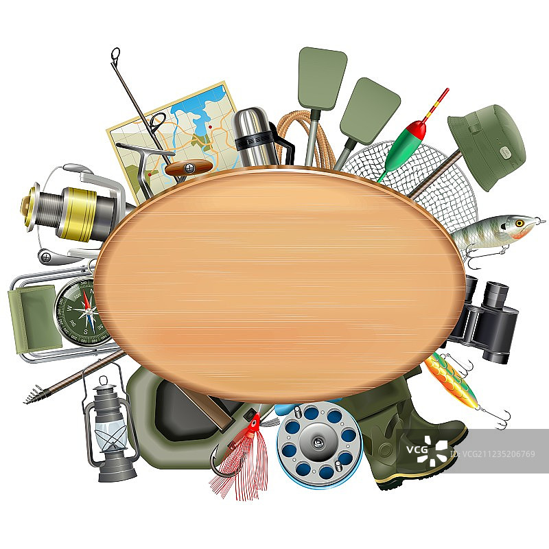 带渔具的木板图片素材