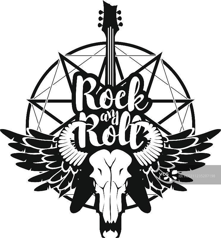 电吉他与山羊头骨图片素材