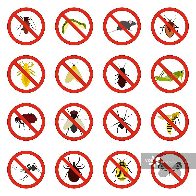 禁止昆虫标志图标集扁平风格图片素材