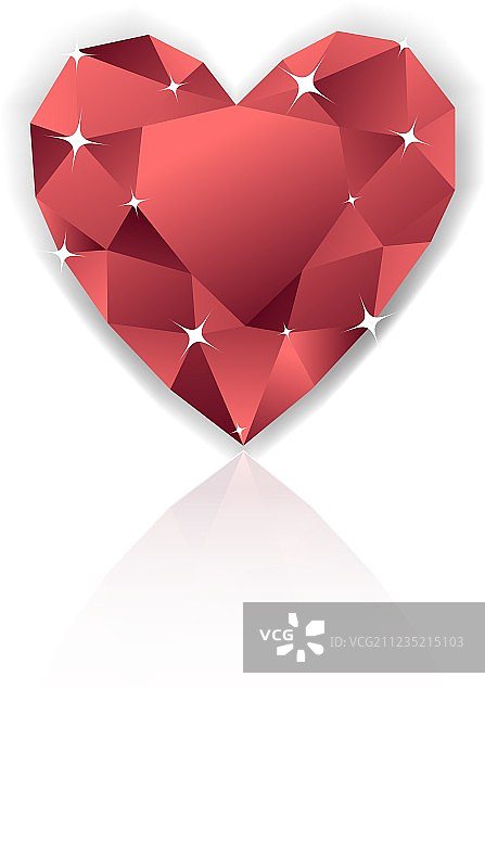 带有反射的闪亮红色心形钻石图片素材