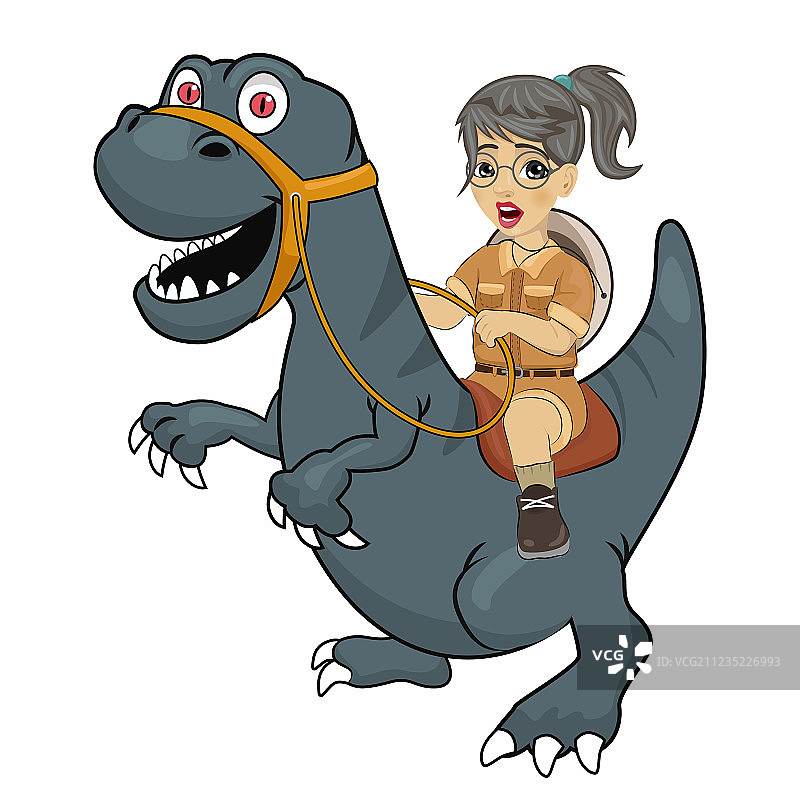 小女孩探险家骑着恐龙图片素材