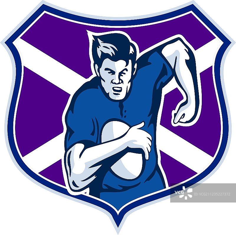 橄榄球运动员与苏格兰旗帜盾牌图片素材