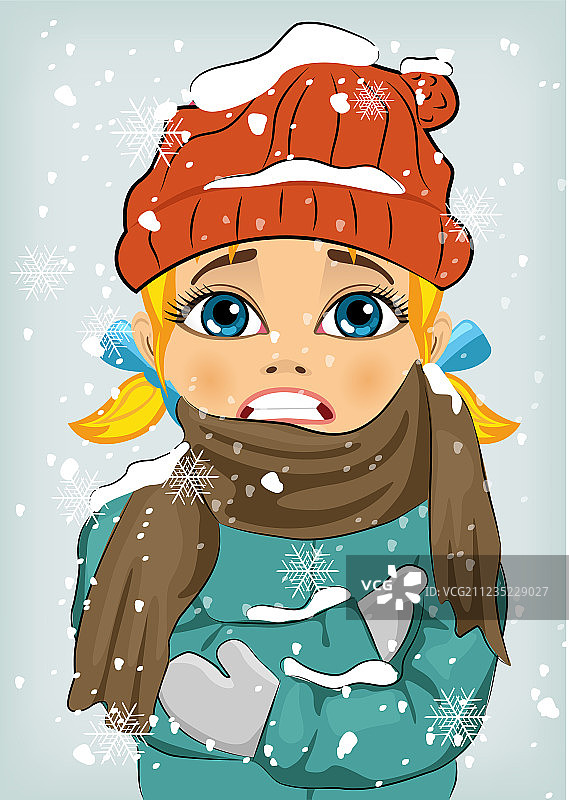 在寒冷的冬天里瑟瑟发抖的小女孩图片素材