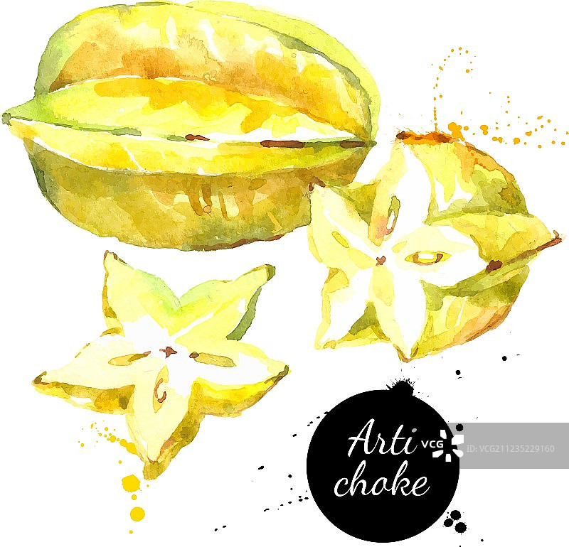 手绘水彩新鲜黄色水果杨桃图片素材