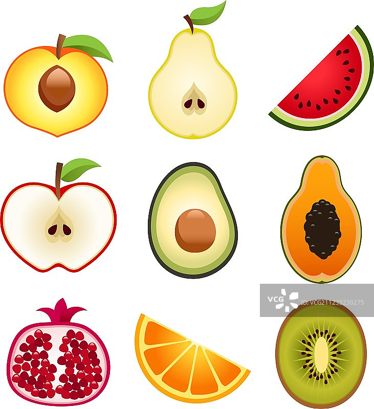 对半切开的水果图标图片素材