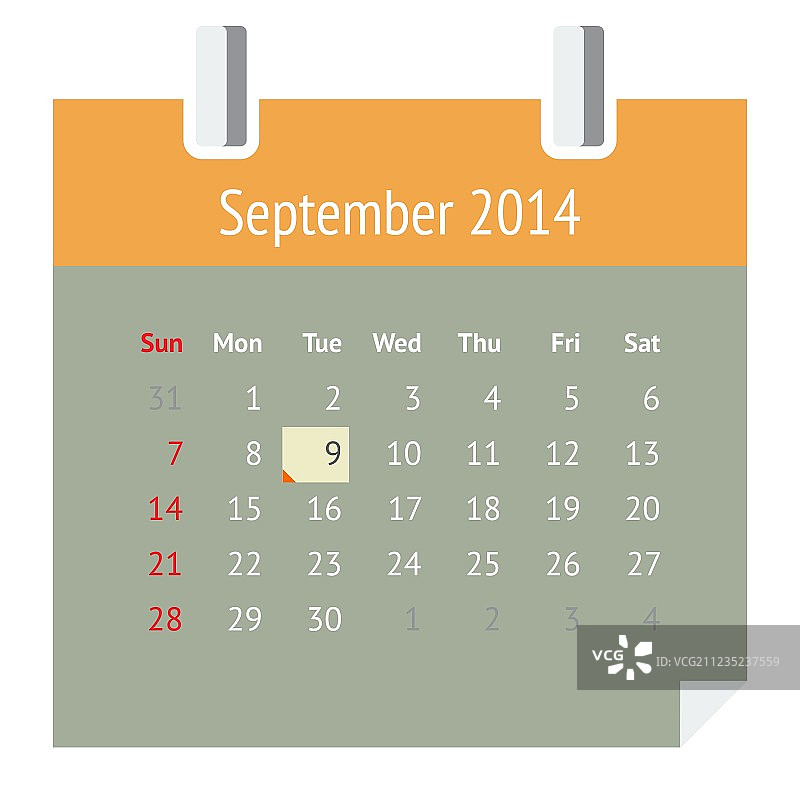 2014年9月日历图片素材
