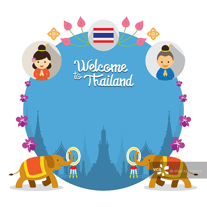 孩子与大象，欢迎来到泰国边框图片素材