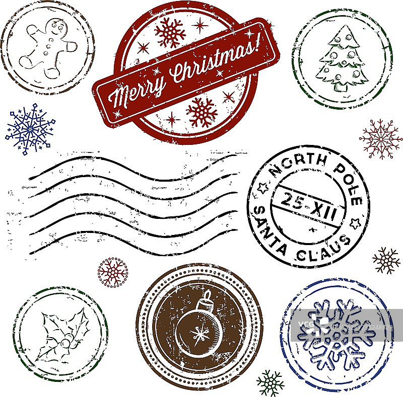 白色背景上的圣诞邮票套装图片素材