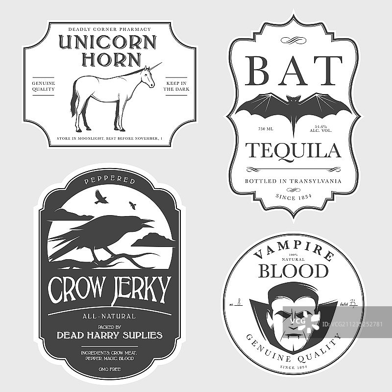 有趣的复古万圣节药剂标签图片素材