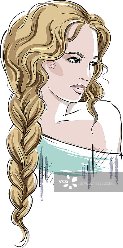 辫子美女速写图片素材