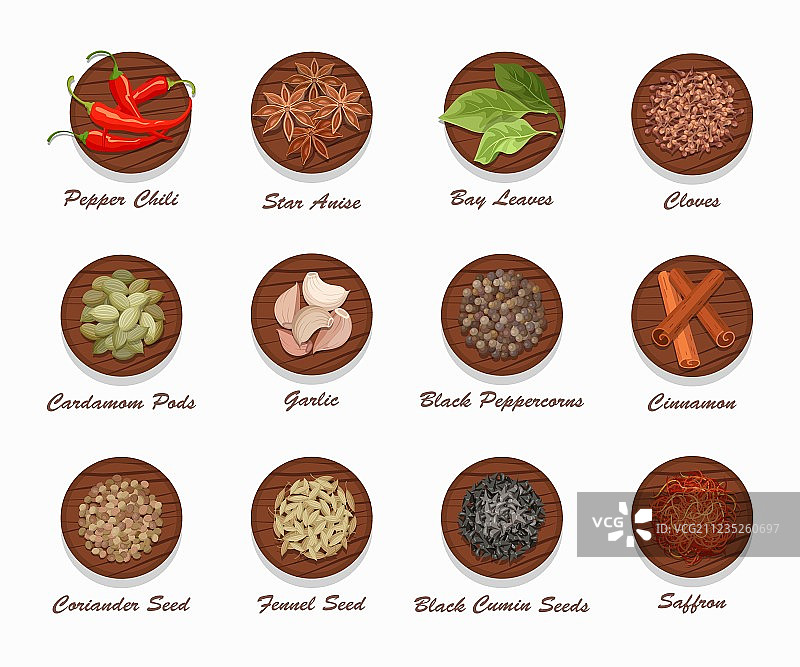 木板上各式香料图片素材