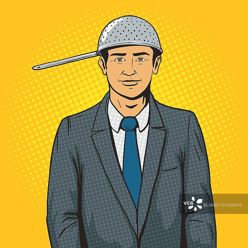 头上戴着滤锅的男人波普艺术风格图片素材