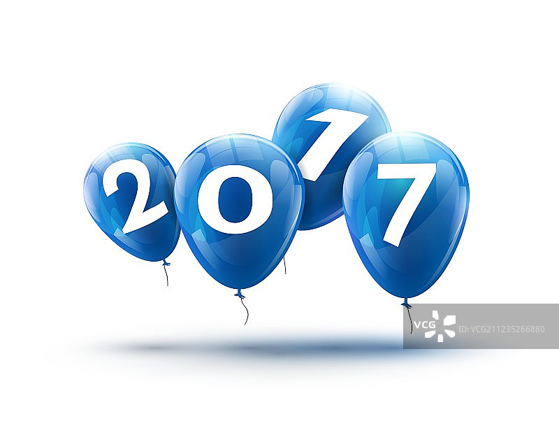 2017新年快乐蓝色气球设计贺卡图片素材