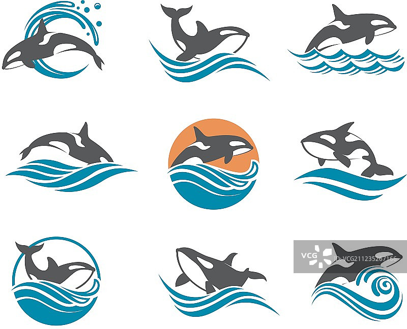 抽象鲸鱼图标合集图片素材