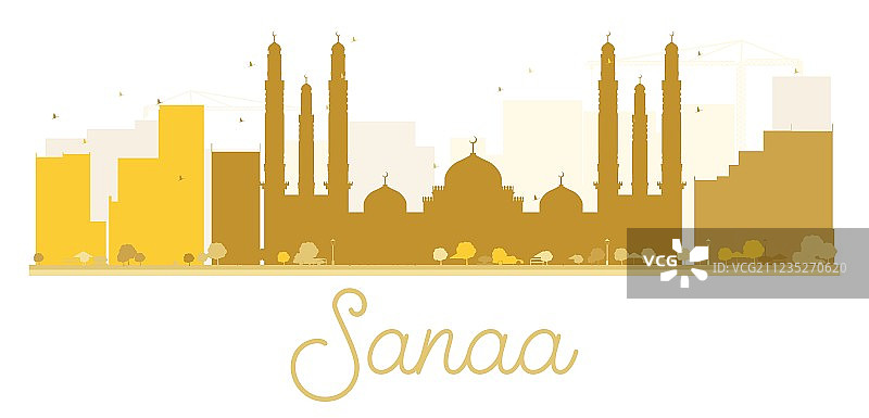 萨那城市天际线金色剪影图片素材