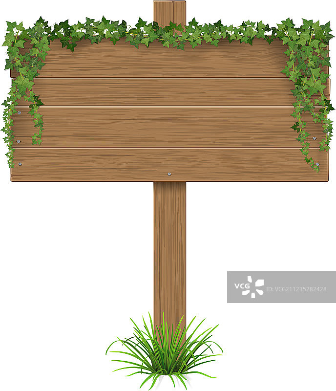 木制标牌与常春藤图片素材