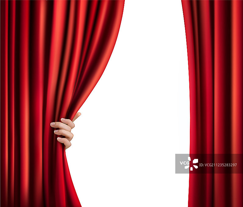 红色天鹅绒幕布与手背景图片素材