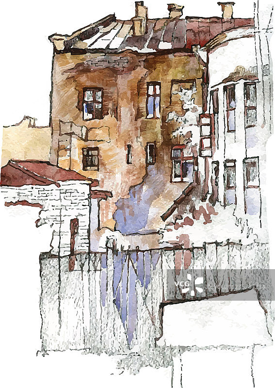 老街手绘草图图片素材