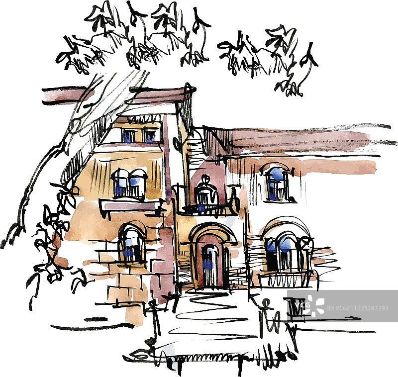 老街手绘草图图片素材