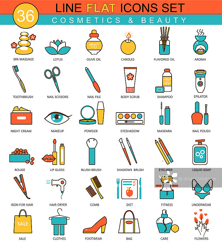 美妆化妆品线性图标集图片素材