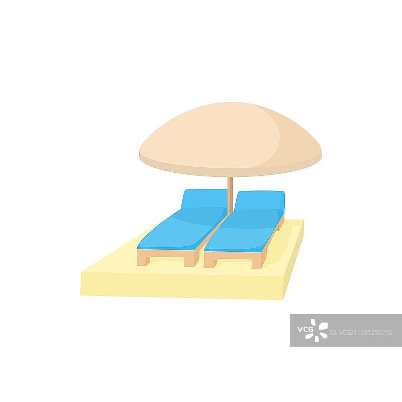 卡通风格的遮阳伞躺椅图标图片素材