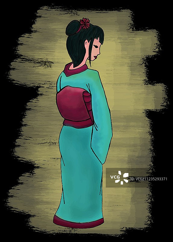 手绘艺伎套装图片素材